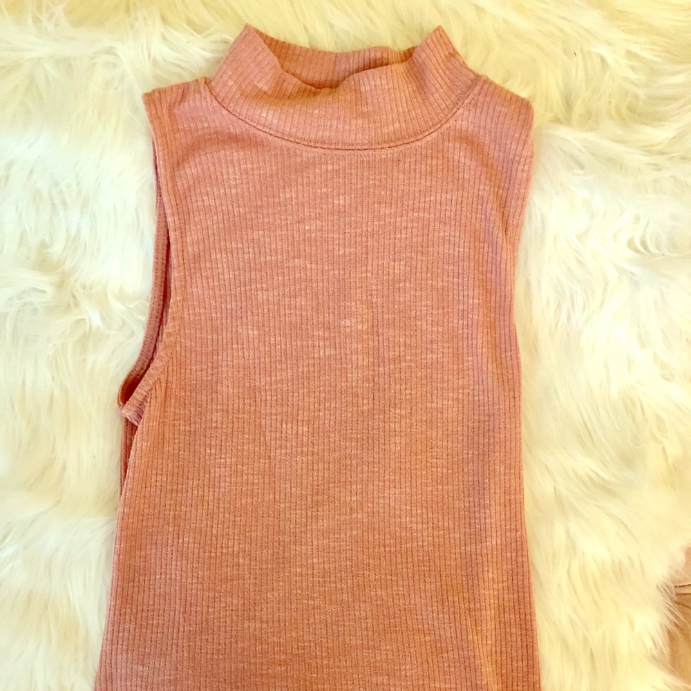 Pink mock neck muscle tee